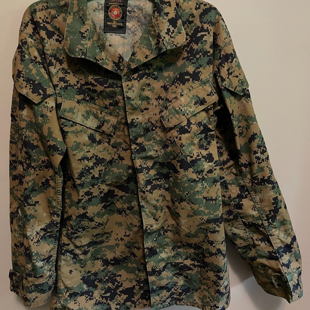 USMC Marpat Shirt, Small Long , Camo Woodland Digital Blouse with insect repelle